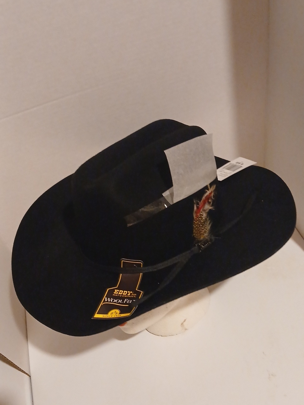 Black Wool Felt Men's Fedora with Feather Accent Cowboy Western